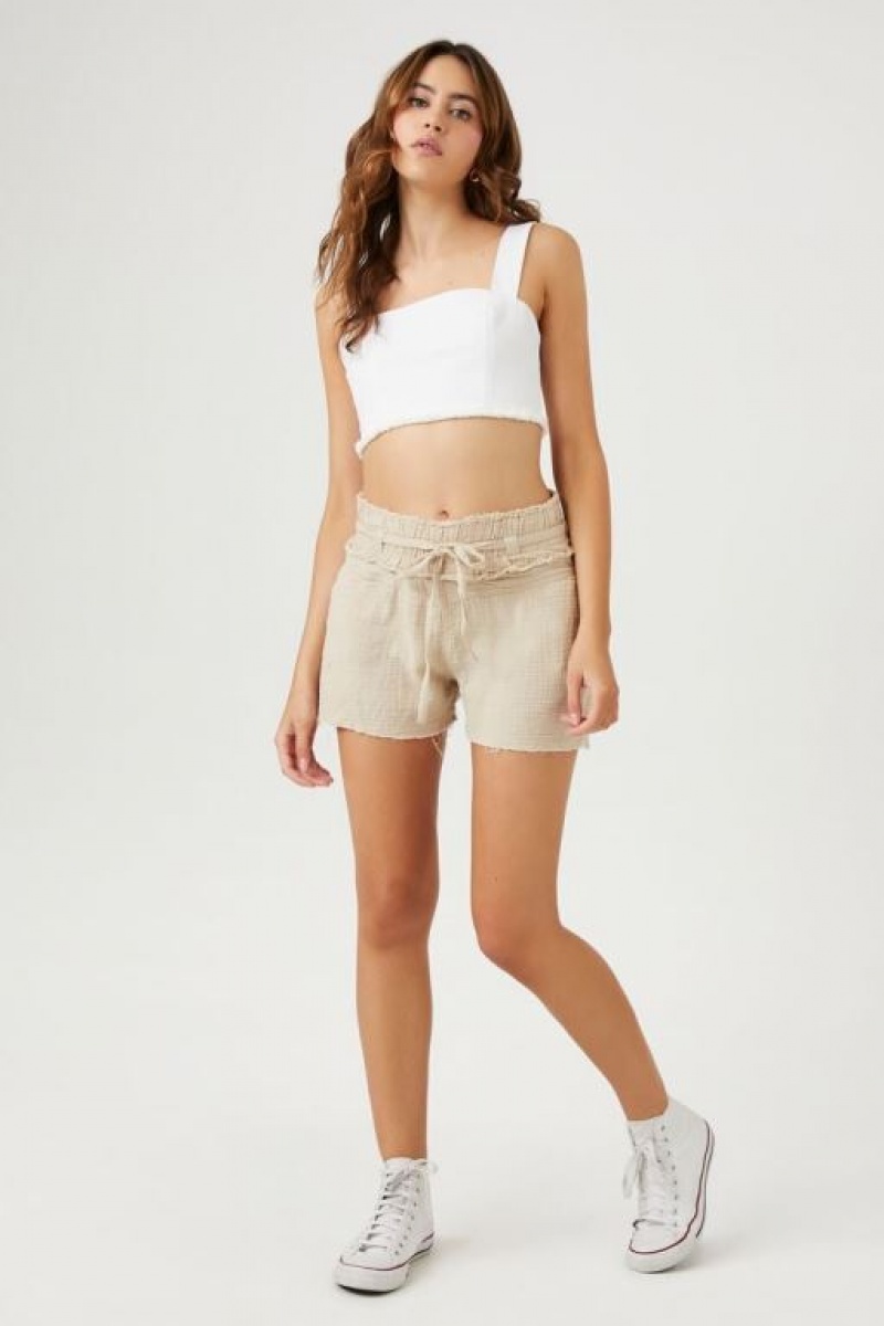 Short Forever 21 Linen Blend Drawstring Mujer Marrones | Wf7beTqaZQj