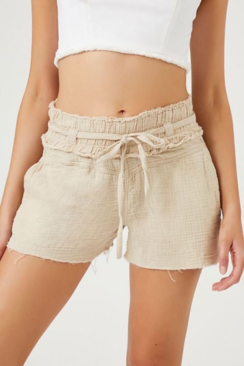 Short Forever 21 Linen Blend Drawstring Mujer Marrones | Wf7beTqaZQj