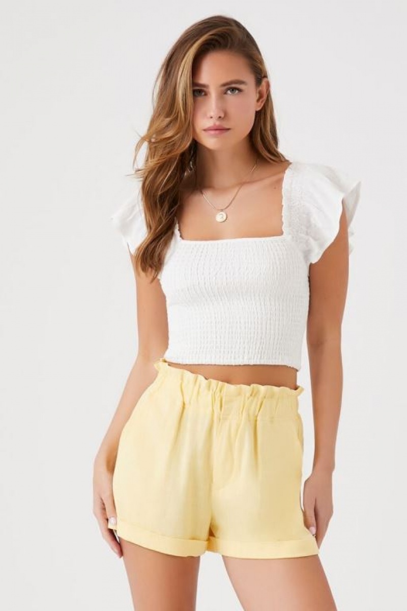 Short Forever 21 Linen Blend Paperbag Mujer Mimosa | FfnNigjga98