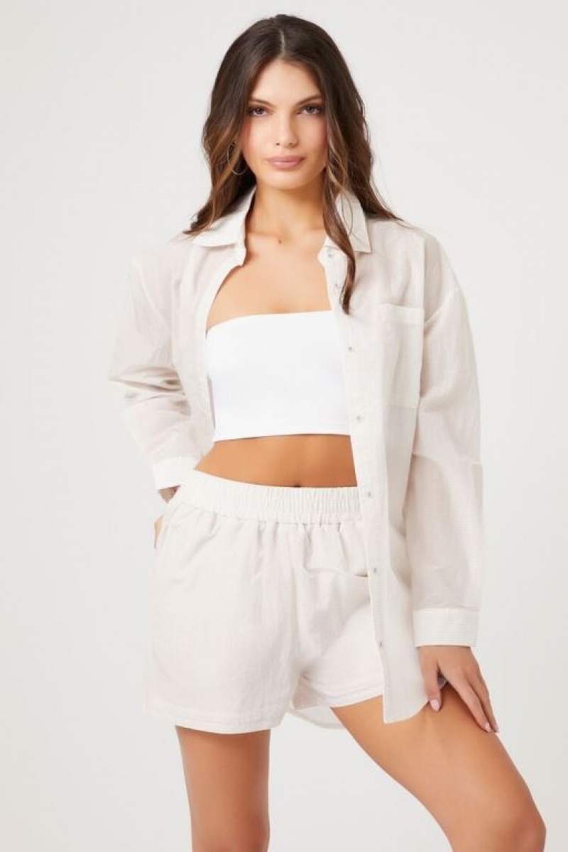 Short Forever 21 Nylon Pocket Mujer Blancas | rR2AJbInLKg