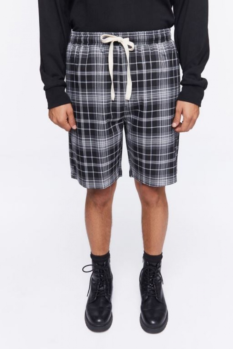 Short Forever 21 Plaid Drawstring Hombre Negras Multicolor | 0uTA07LnlKn