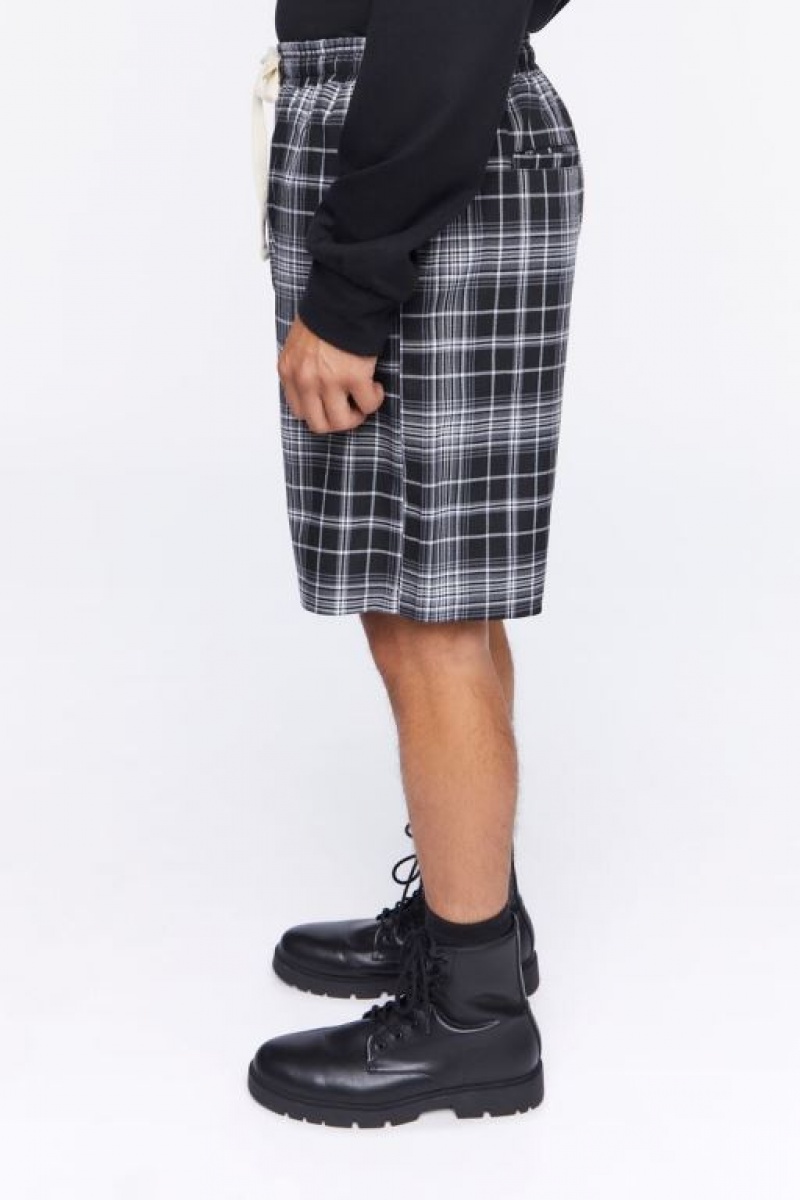 Short Forever 21 Plaid Drawstring Hombre Negras Multicolor | 0uTA07LnlKn