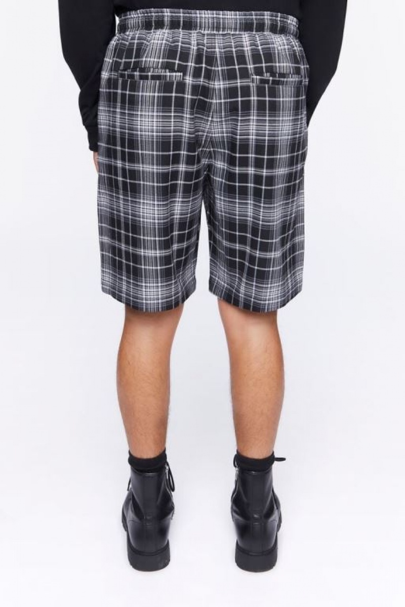 Short Forever 21 Plaid Drawstring Hombre Negras Multicolor | 0uTA07LnlKn