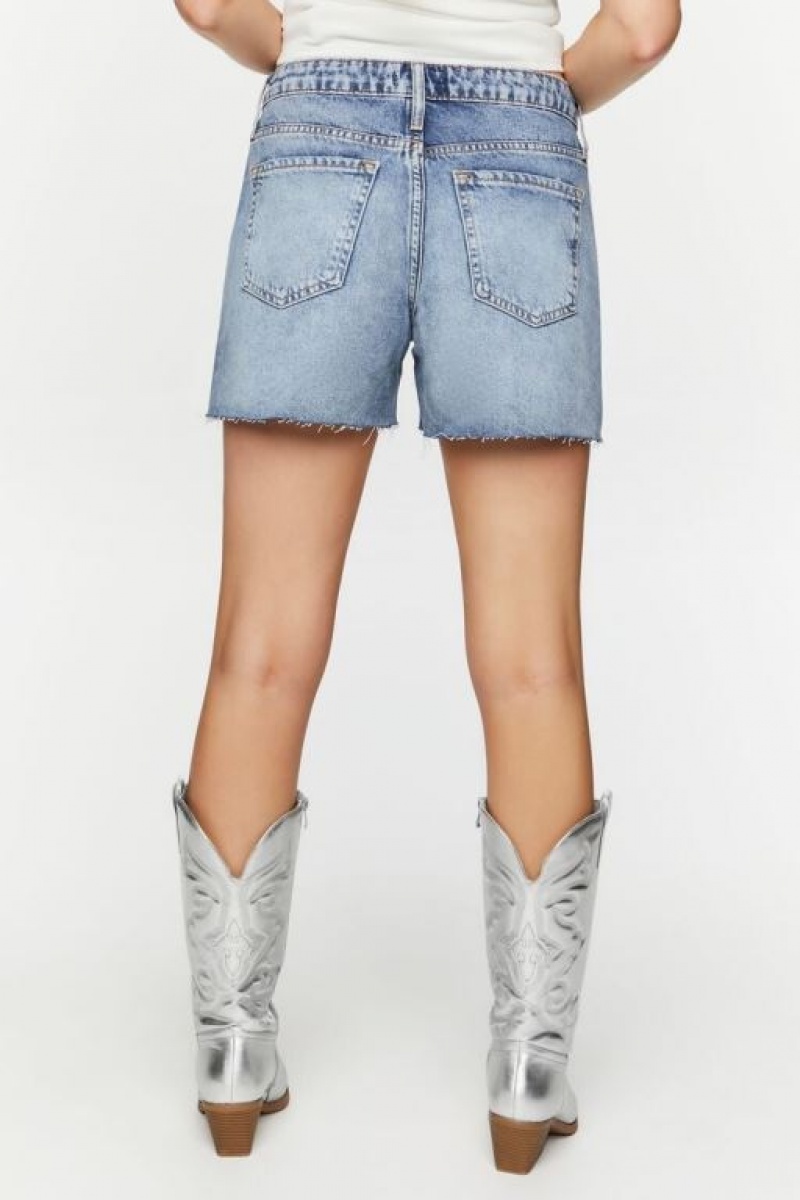 Short Forever 21 Recycled Cotton Distressed Denim Mujer Azules | 8aaL4ep8p9p