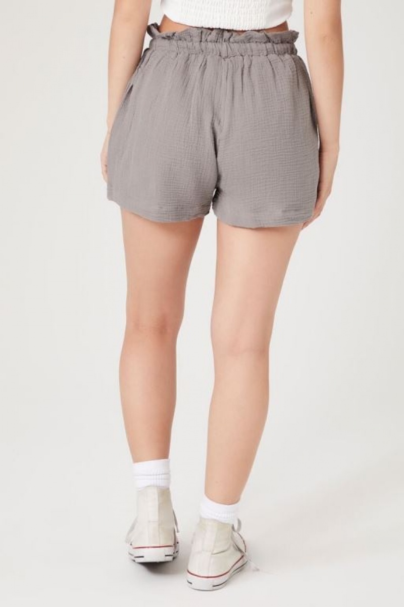 Short Forever 21 Ruffle Trim Drawstring Mujer Gris Claro | 9SvIJPJmkmK