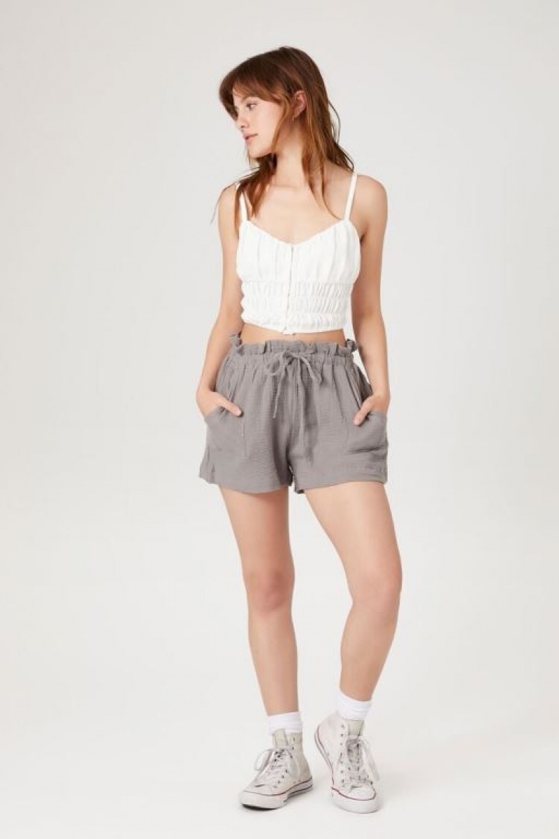 Short Forever 21 Ruffle Trim Drawstring Mujer Gris Claro | 9SvIJPJmkmK