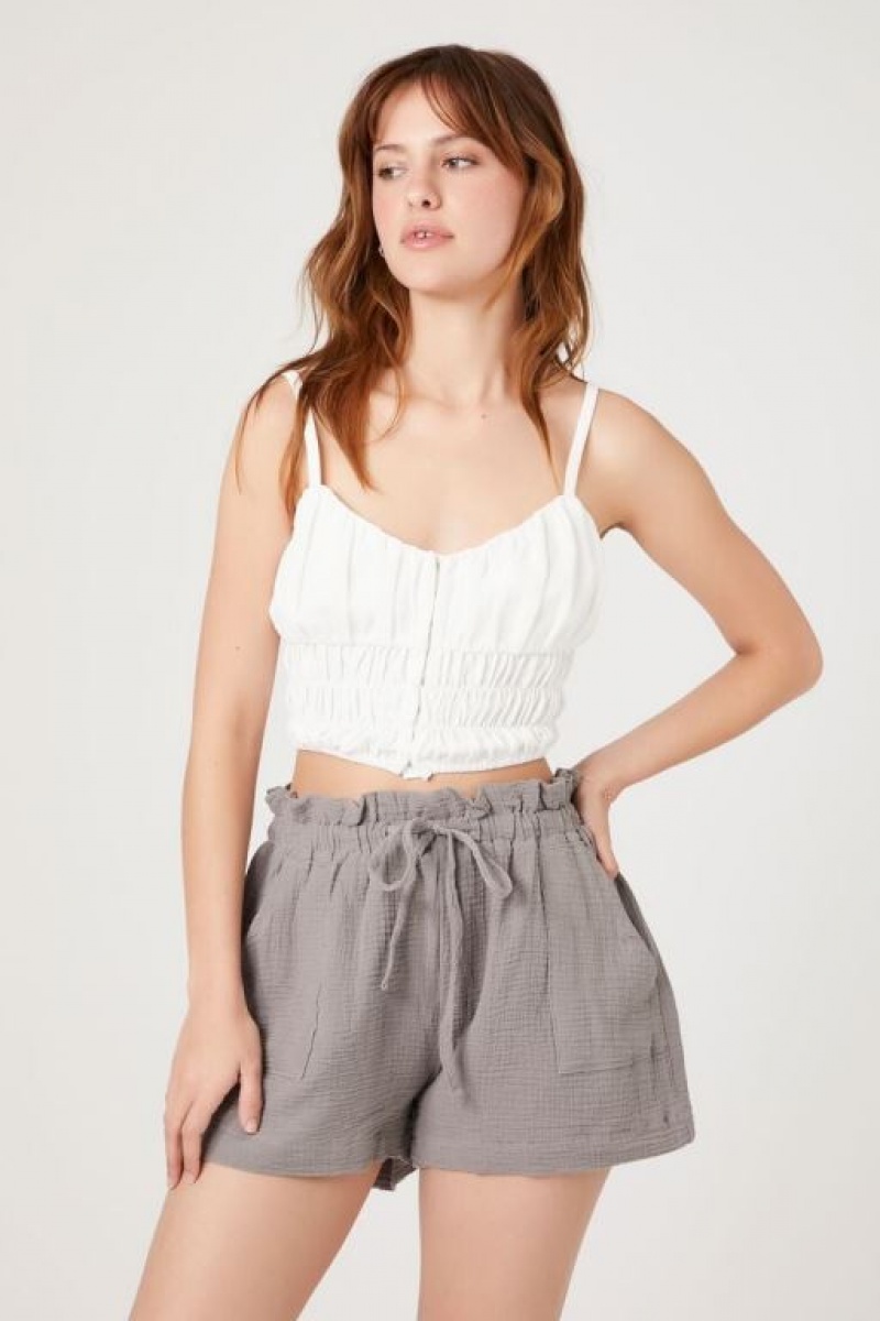 Short Forever 21 Ruffle Trim Drawstring Mujer Gris Claro | 9SvIJPJmkmK