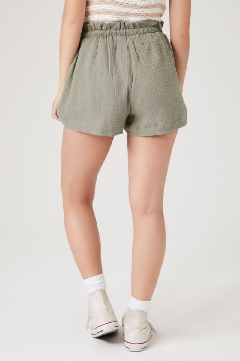 Short Forever 21 Ruffle Trim Drawstring Mujer Verde Oliva | AR3HWURq86P