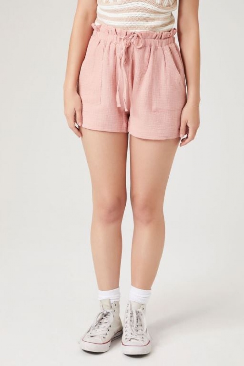 Short Forever 21 Ruffle Trim Drawstring Mujer Rosewater | QnqFKlvoROo