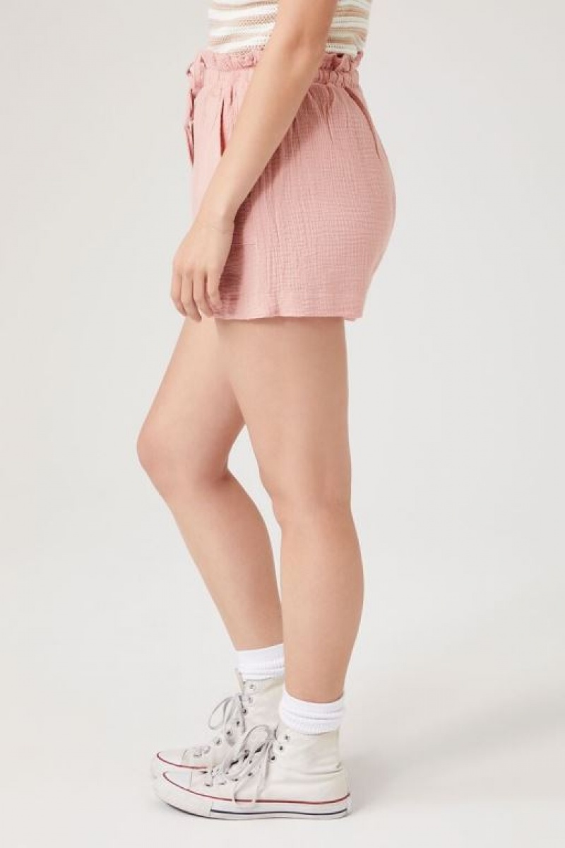 Short Forever 21 Ruffle Trim Drawstring Mujer Rosewater | QnqFKlvoROo