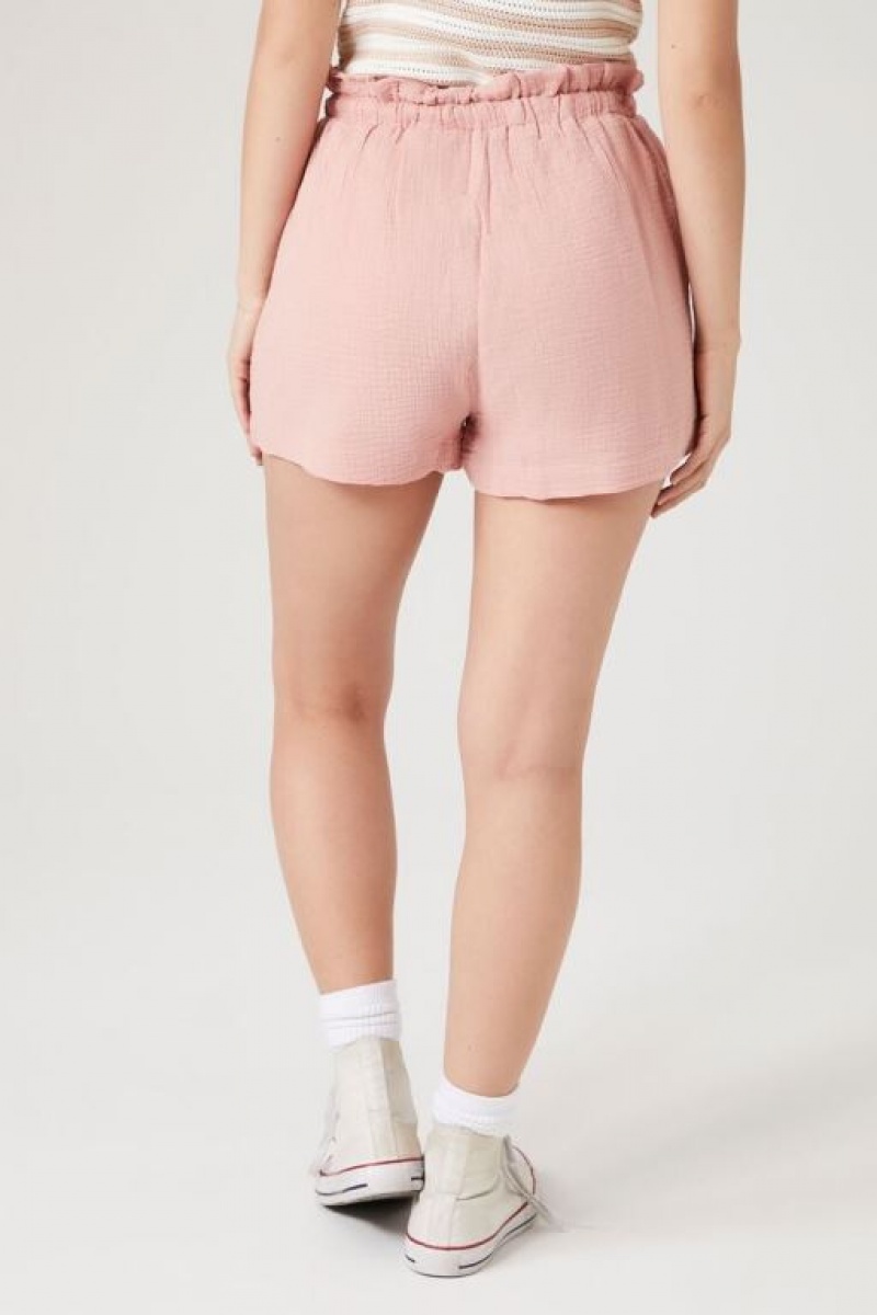 Short Forever 21 Ruffle Trim Drawstring Mujer Rosewater | QnqFKlvoROo