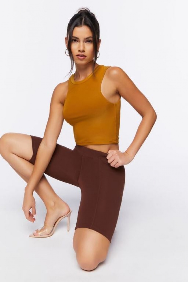 Short Forever 21 Seamed High Rise Biker Mujer Chocolate | jUSfjaZLcbj