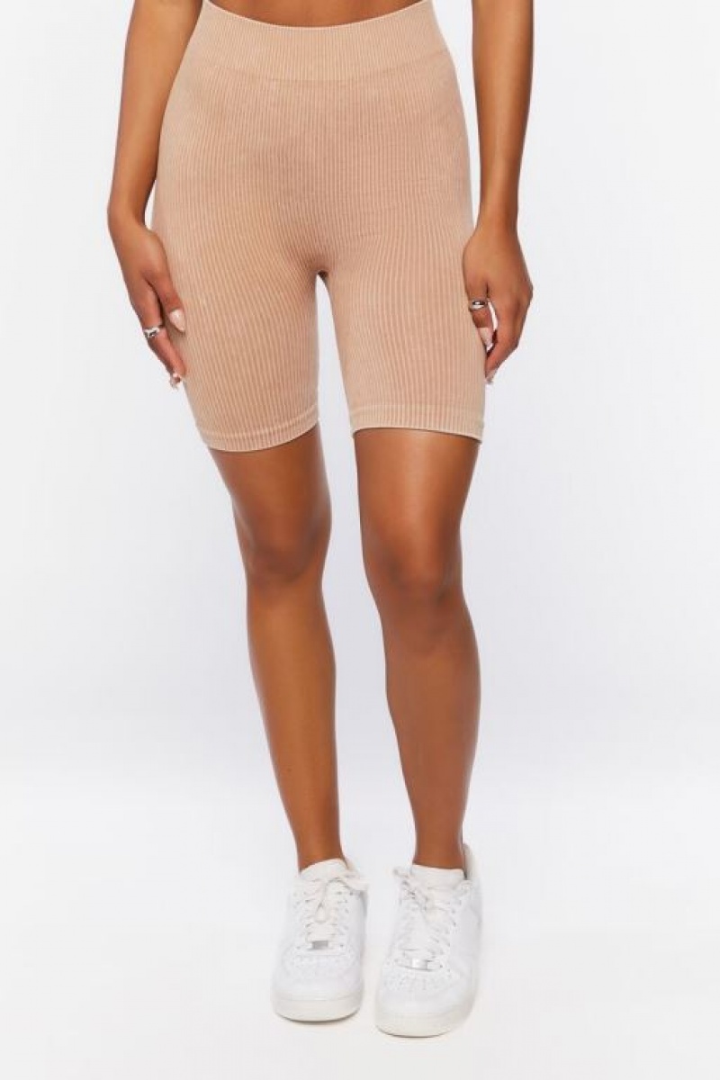 Short Forever 21 Seamless Acanalado Biker Mujer Walnut | ZPHAyUIkmJO