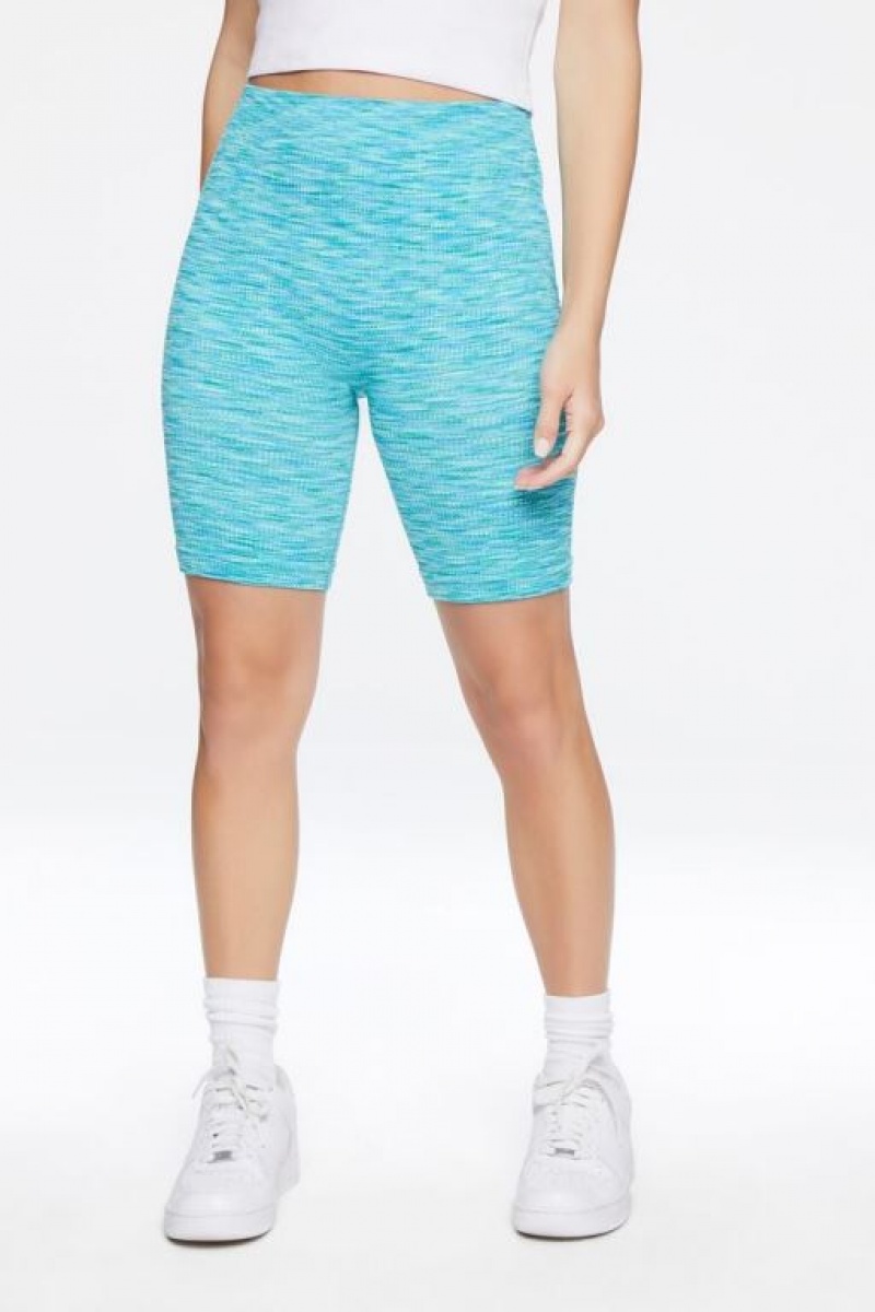 Short Forever 21 Seamless Heathered Biker Mujer Turquesa Multicolor | 2neL7Endhek