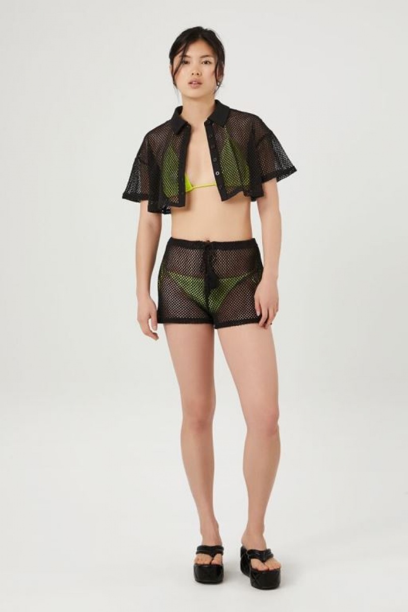 Short Forever 21 Sheer Netted Drawstring Mujer Negras | kPaiyxGq2zq