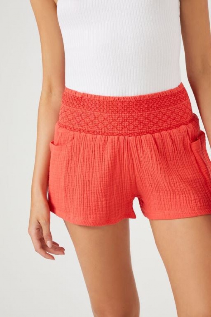 Short Forever 21 Smocked Textured Mujer Cayenne | KYEUXNWlyqv