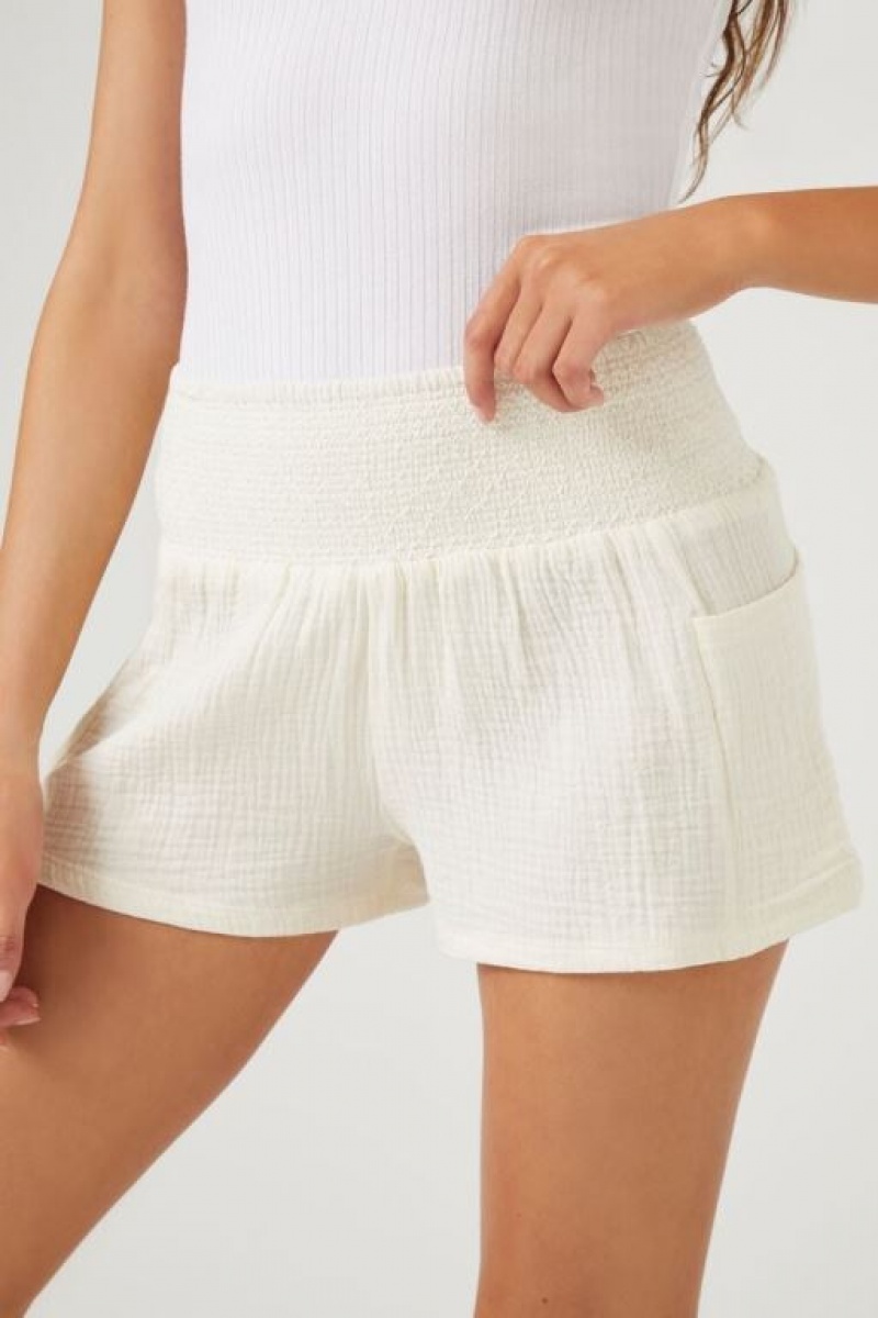 Short Forever 21 Smocked Textured Mujer Blancas | gLaS6pGy79U