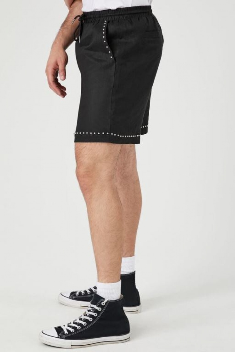 Short Forever 21 Studded Linen Drawstring Hombre Negras | Ecy53pNHbqC