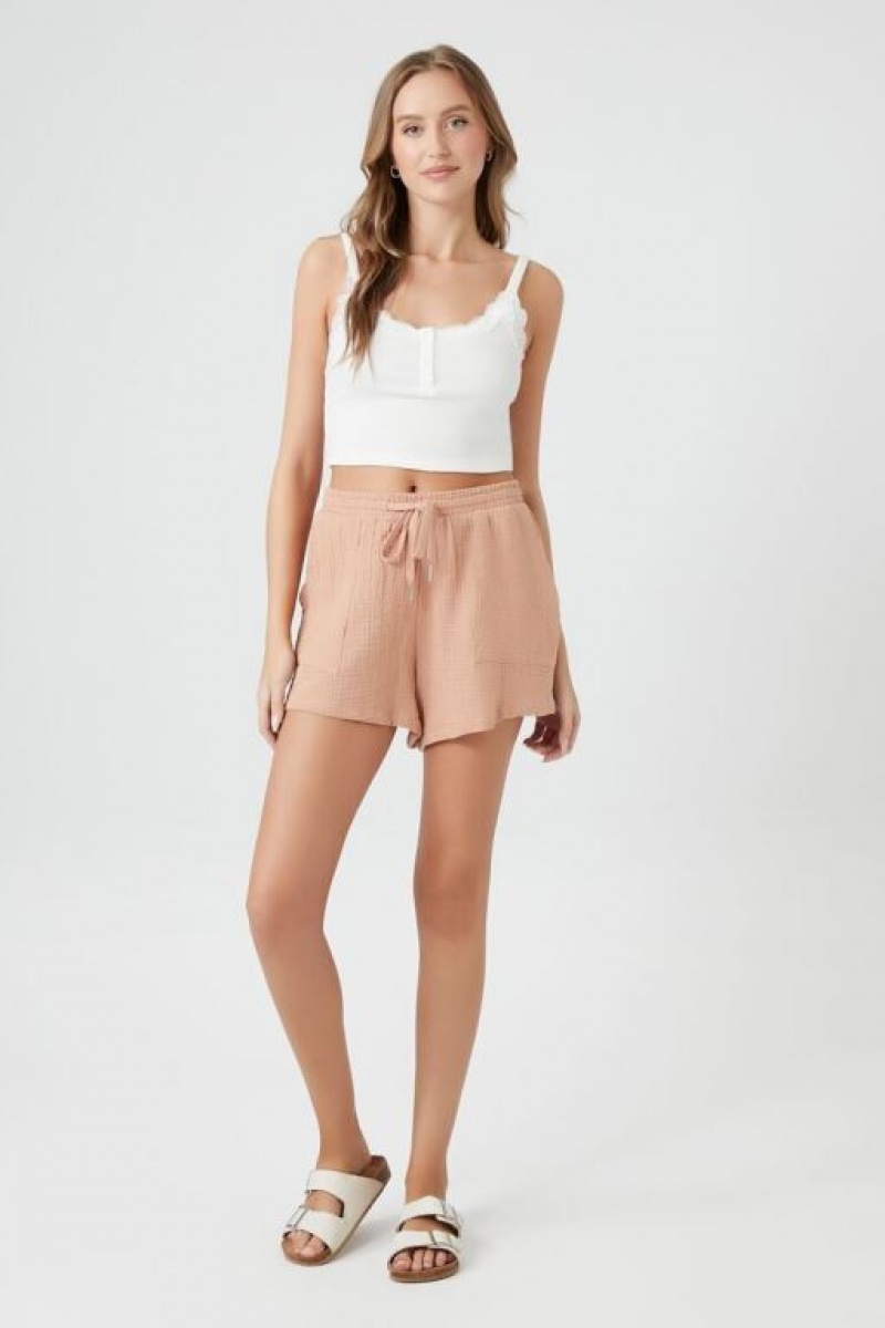 Short Forever 21 Textured Drawstring Pull On Mujer Beige | bDLHrwGpsFp