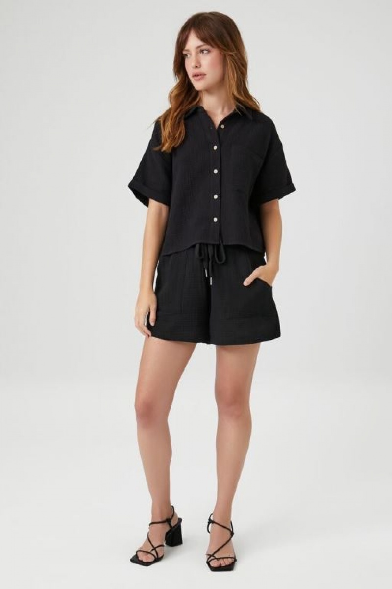 Short Forever 21 Textured Drawstring Pull On Mujer Negras | tkB2k5gYnJd