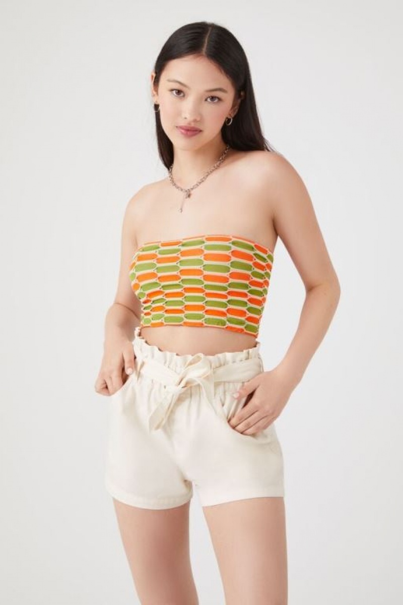 Short Forever 21 Tie Waist Twill Paperbag Mujer Blancas | B5Lgz7zep5Q