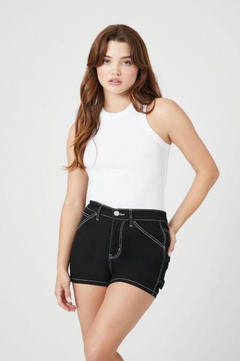 Short Forever 21 Twill Contrast Seam Mujer Negras | Lcj9nymreQz