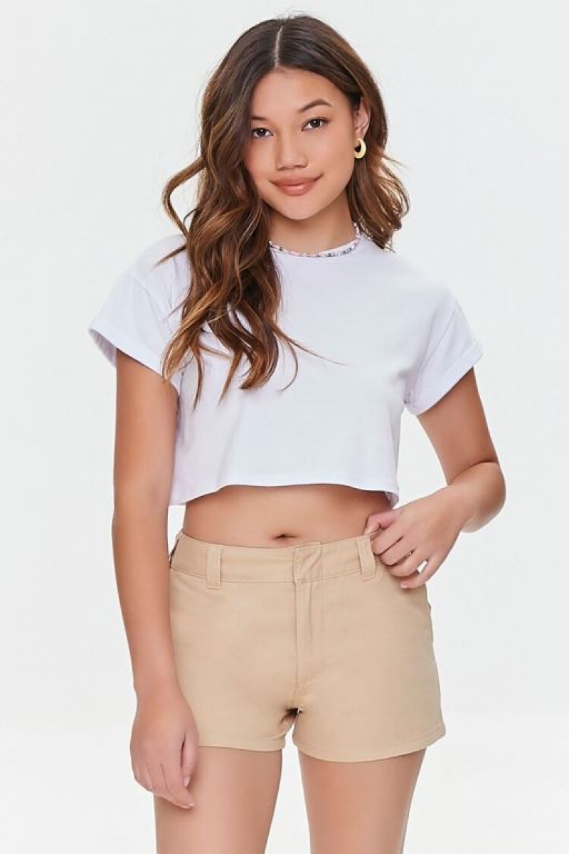 Short Forever 21 Twill Cotton Mujer Kaki | MIcDfIlEyGD