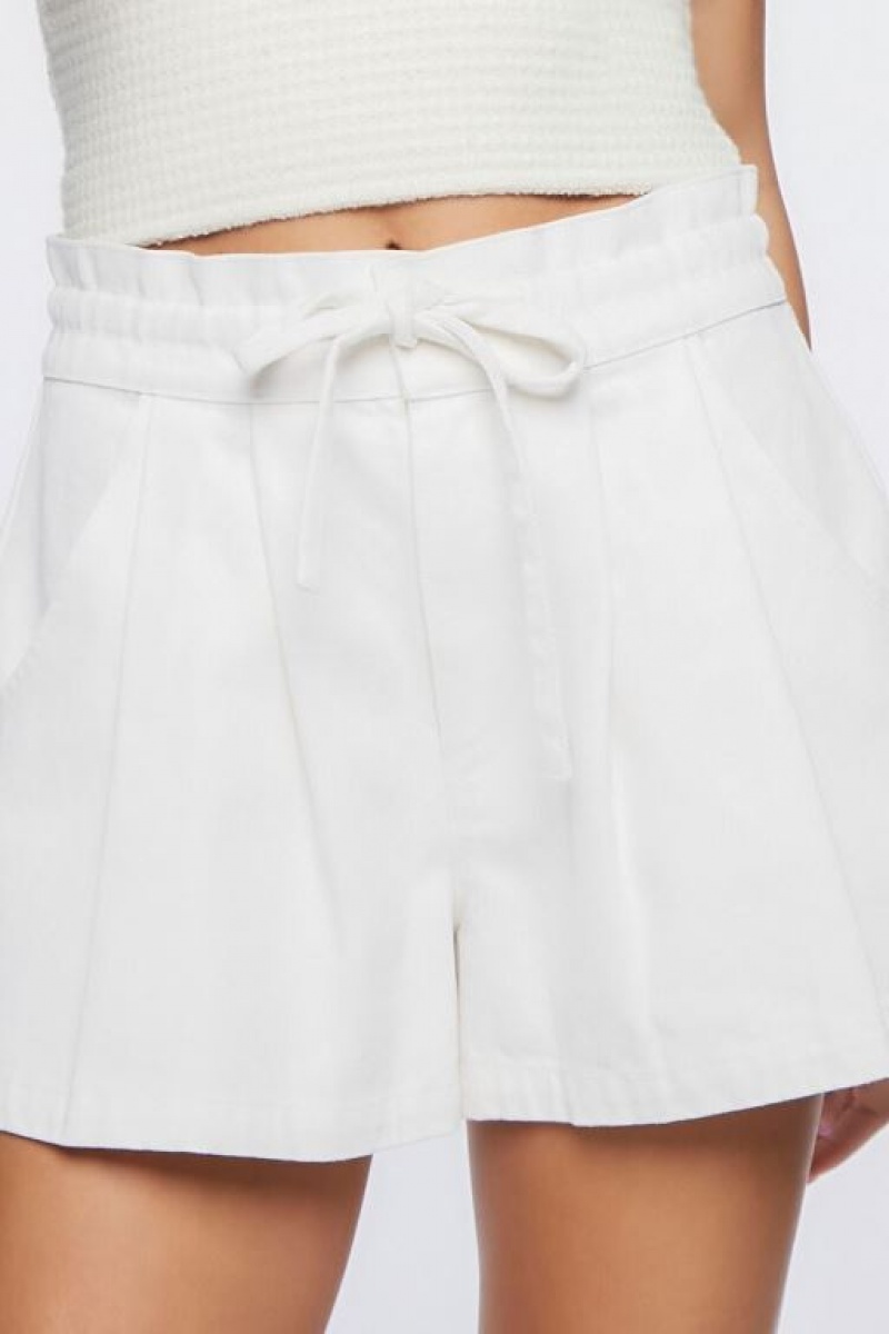 Short Forever 21 Twill Drawstring Paperbag Mujer Blancas | AjBCQnwnyMw