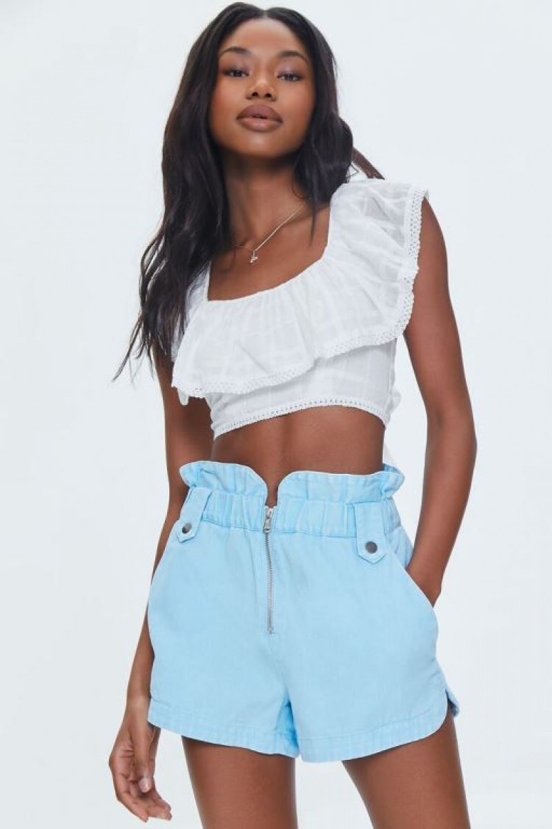 Short Forever 21 Twill Paperbag Mujer Azules Claro | NhIPBPJrdSk