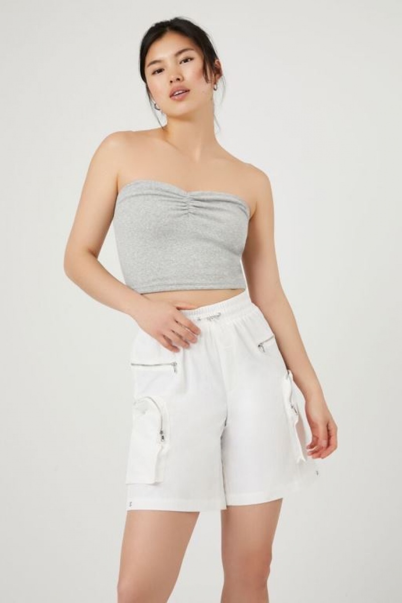 Short Forever 21 Utility Cargo Bermuda Mujer Blancas | SOgBfGkJ3nT