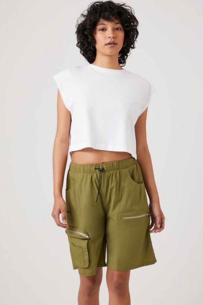 Short Forever 21 Utility Cargo Bermuda Mujer Verde Oliva | AawB7GziP5z