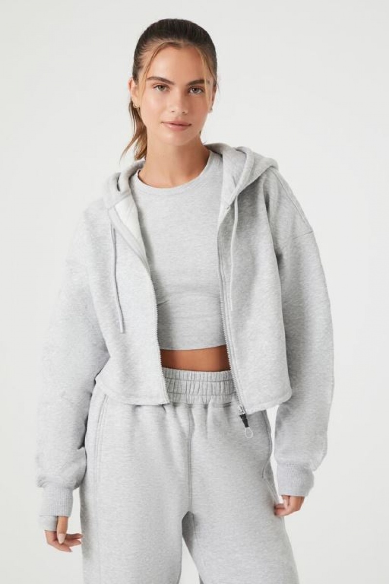 Sudadera con Capucha Forever 21 Active French Terry Zip Up Mujer Gris | RJizdwae7yV