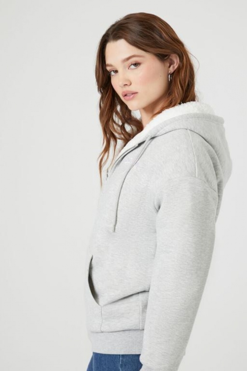 Sudadera con Capucha Forever 21 Alaska Faux Shearling Zip Up Mujer Gris Multicolor | UOXkOfDqQCV