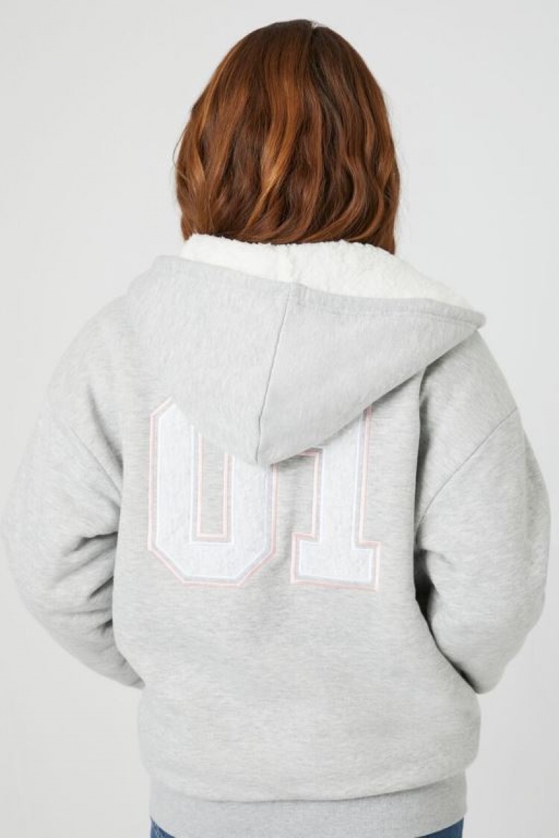 Sudadera con Capucha Forever 21 Alaska Faux Shearling Zip Up Mujer Gris Multicolor | UOXkOfDqQCV