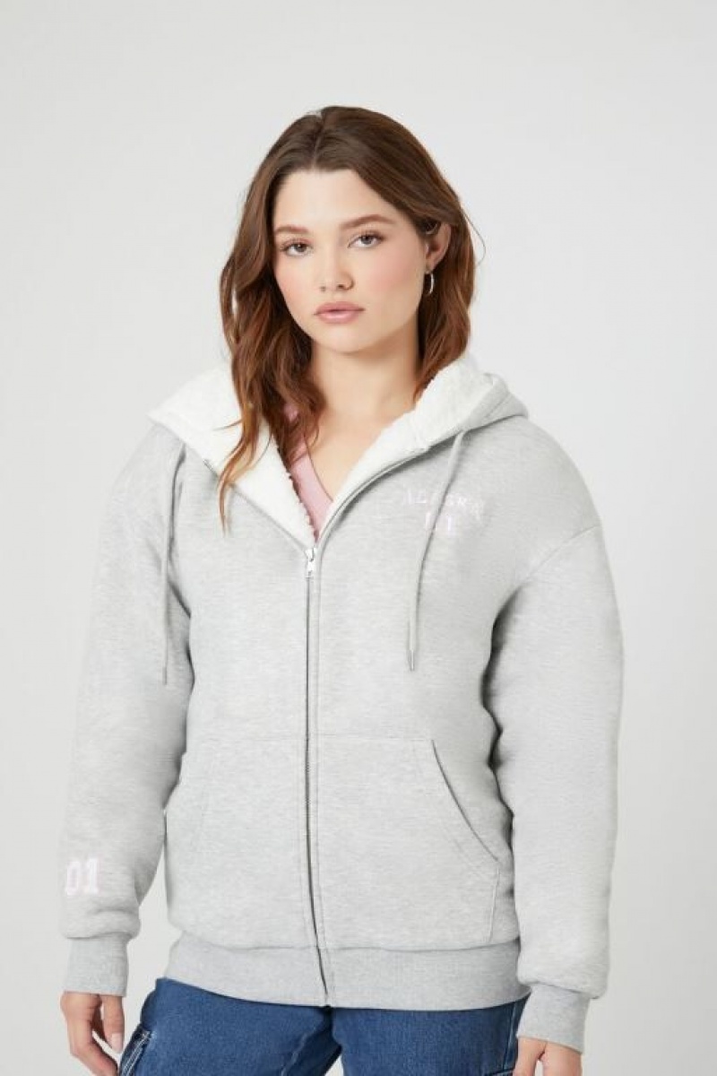 Sudadera con Capucha Forever 21 Alaska Faux Shearling Zip Up Mujer Gris Multicolor | UOXkOfDqQCV