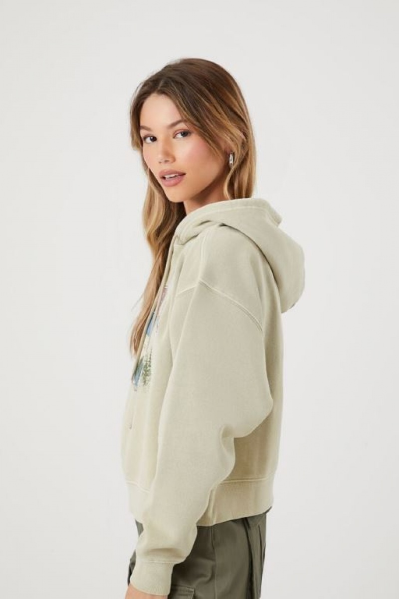 Sudadera con Capucha Forever 21 Alaska Wolf Estampadas Mujer Beige Multicolor | 4zKRynBtEaX