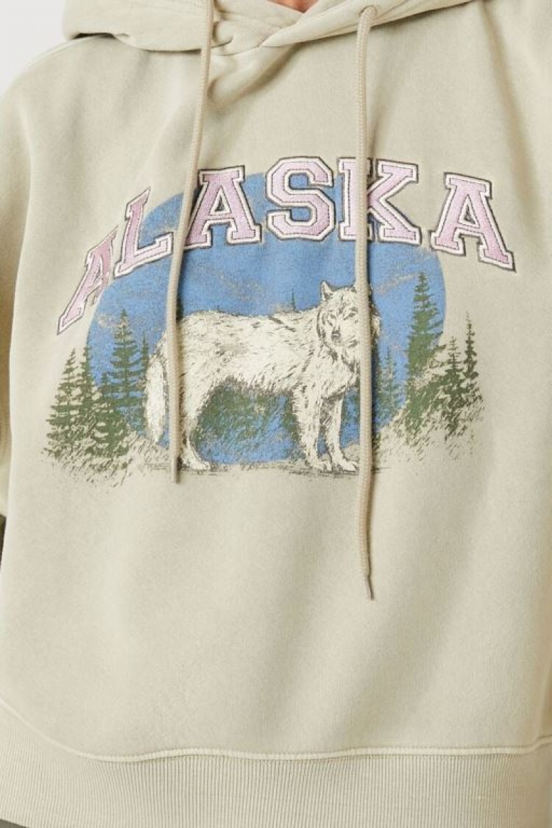 Sudadera con Capucha Forever 21 Alaska Wolf Estampadas Mujer Beige Multicolor | 4zKRynBtEaX