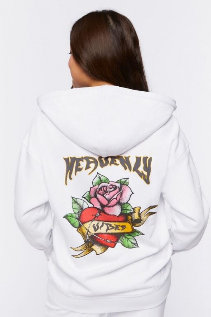 Sudadera con Capucha Forever 21 Angelic Estampadas Zip Up Mujer Blancas Multicolor | YUW0aRnwOuM