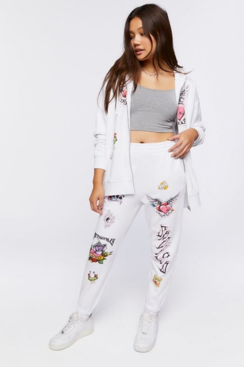 Sudadera con Capucha Forever 21 Angelic Estampadas Zip Up Mujer Blancas Multicolor | YUW0aRnwOuM