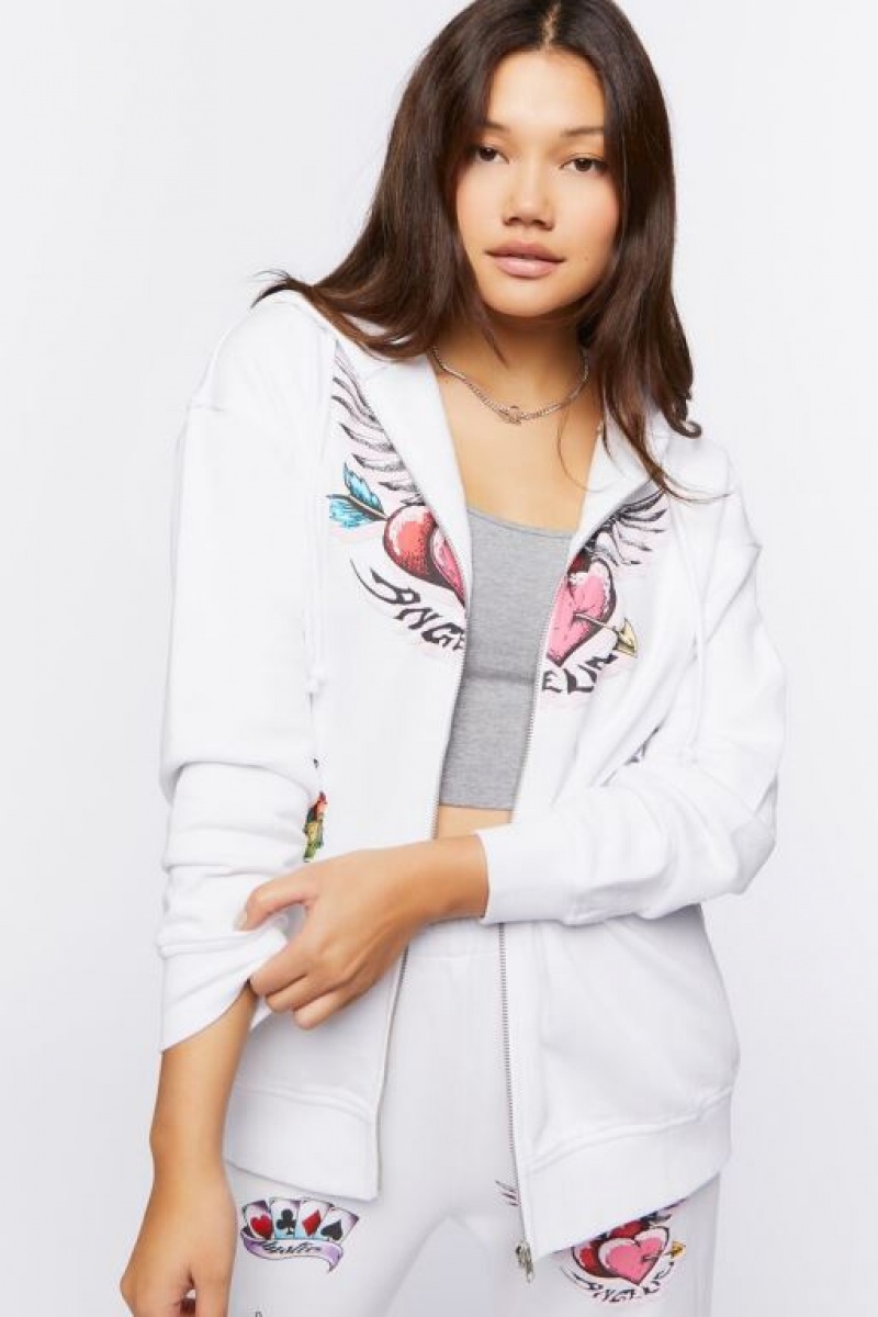 Sudadera con Capucha Forever 21 Angelic Estampadas Zip Up Mujer Blancas Multicolor | YUW0aRnwOuM