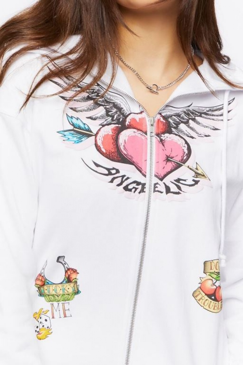 Sudadera con Capucha Forever 21 Angelic Estampadas Zip Up Mujer Blancas Multicolor | YUW0aRnwOuM