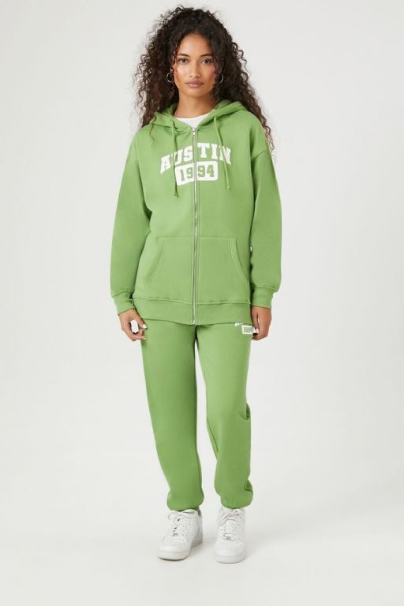 Sudadera con Capucha Forever 21 Austin Estampadas Fleece Zip Up Mujer Verde Multicolor | az5gxmfnw5e