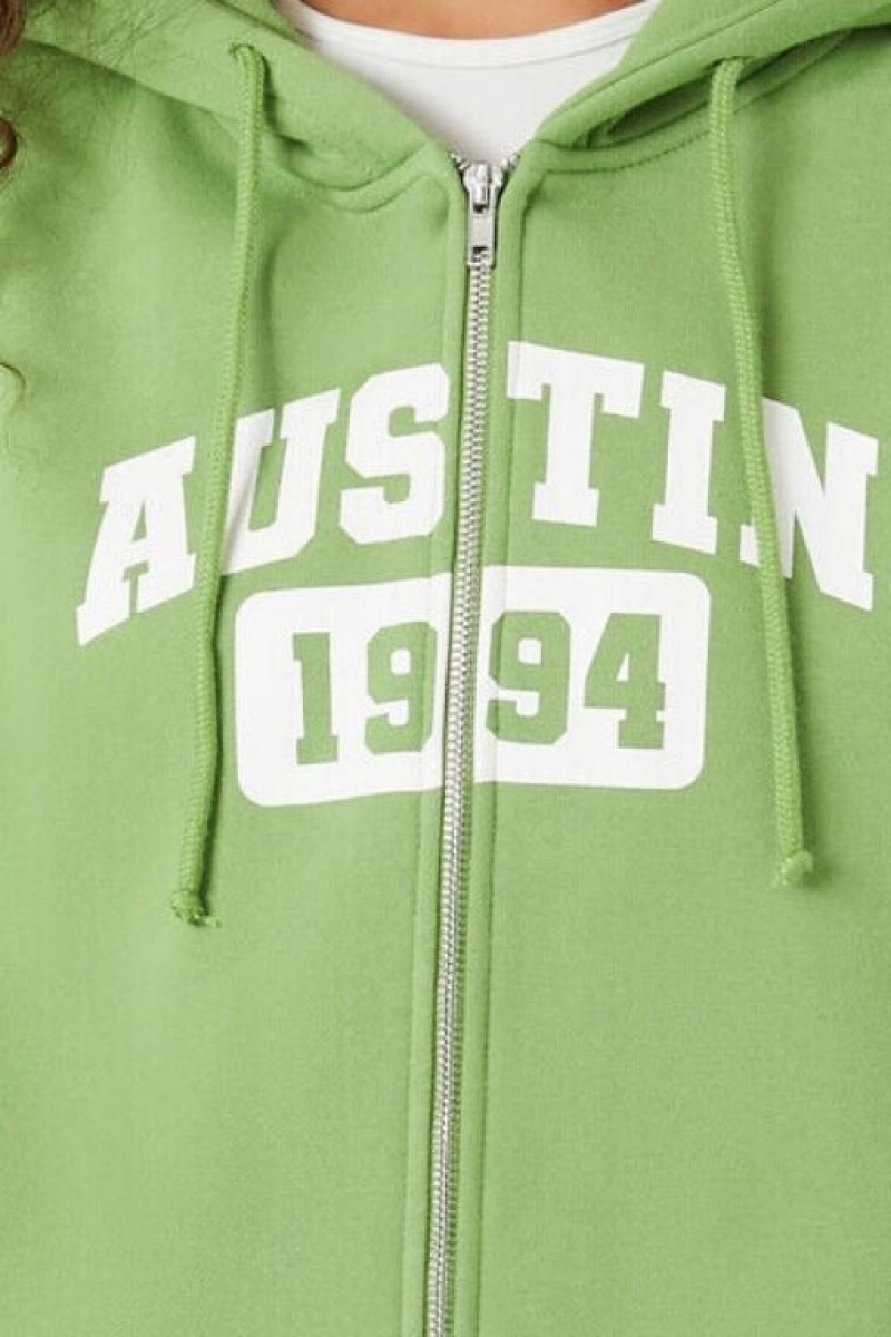 Sudadera con Capucha Forever 21 Austin Estampadas Fleece Zip Up Mujer Verde Multicolor | az5gxmfnw5e