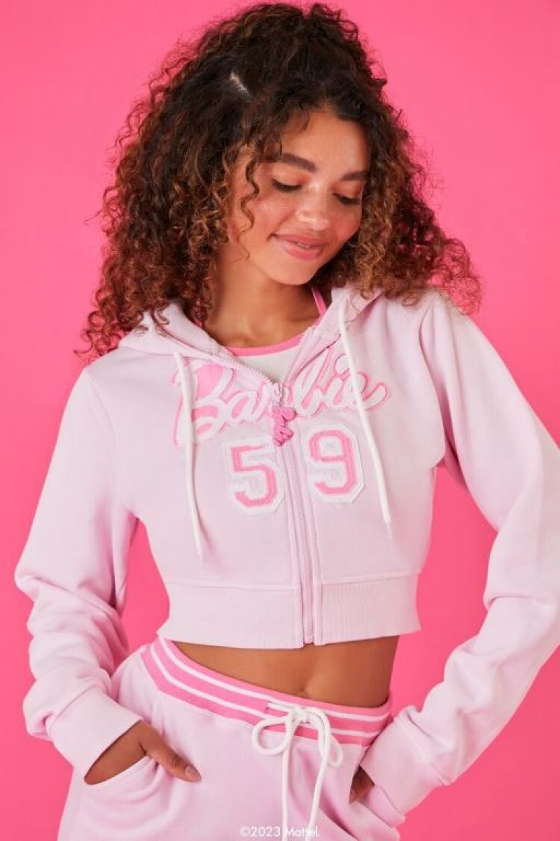 Sudadera con Capucha Forever 21 Barbie Cropped Zip Up Mujer Rosas Multicolor | 70rgQiOuRPk