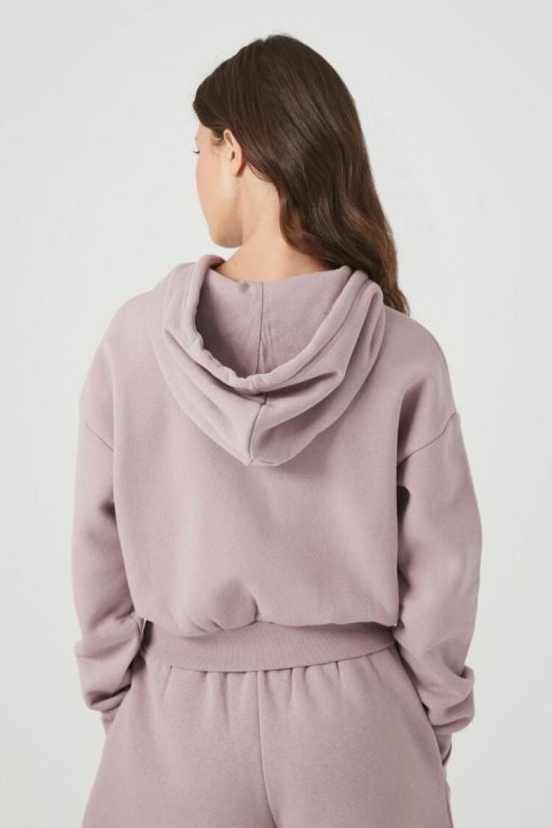 Sudadera con Capucha Forever 21 Basic Fleece Zip Up Mujer Moradas | DEbwjANG1xm