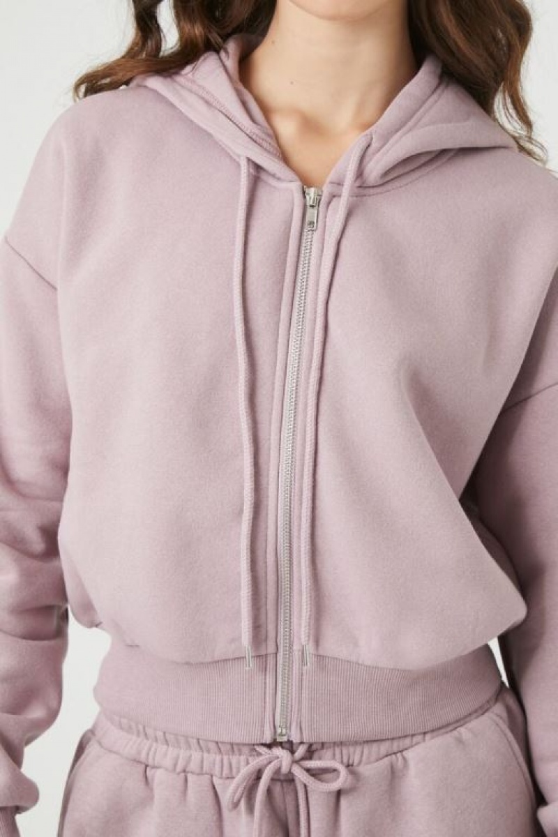 Sudadera con Capucha Forever 21 Basic Fleece Zip Up Mujer Moradas | DEbwjANG1xm