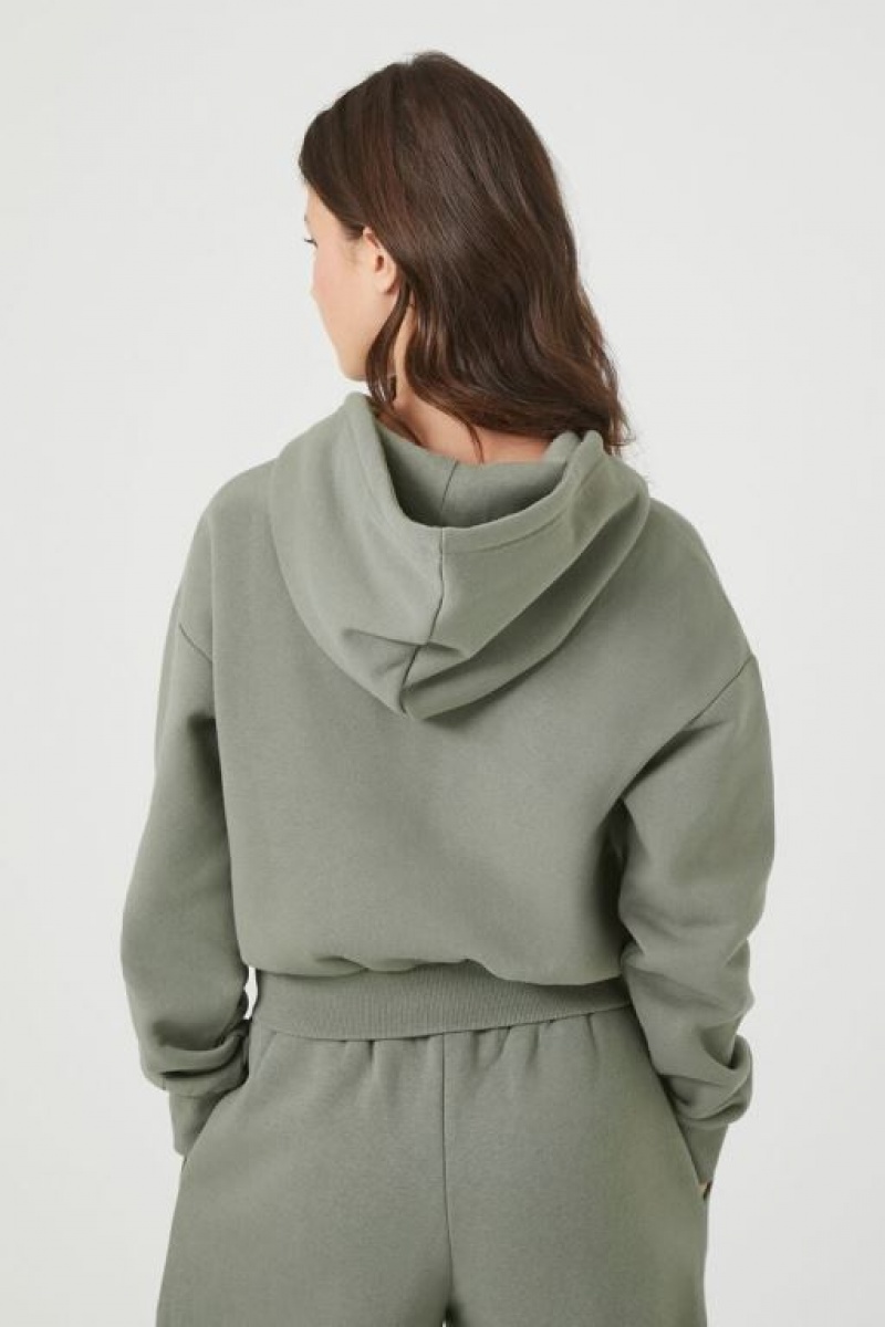 Sudadera con Capucha Forever 21 Basic Fleece Zip Up Mujer Verde Oliva Oscuro | NjLWkhu92md