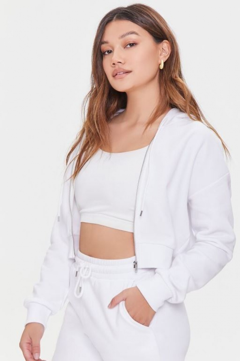 Sudadera con Capucha Forever 21 Basic Fleece Zip Up Mujer Blancas | 9gZDcMGdzce