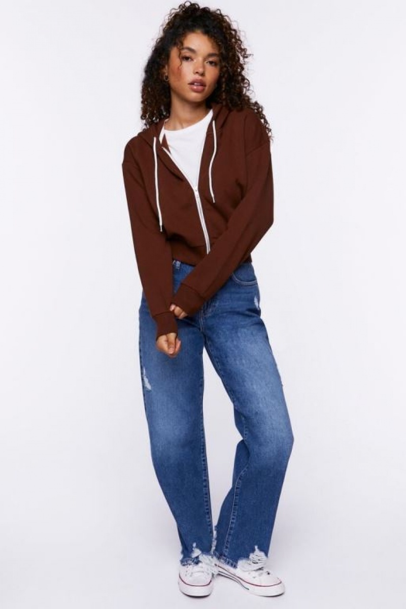 Sudadera con Capucha Forever 21 Basic Fleece Zip Up Mujer Marrones | t8JOcY3C5jH