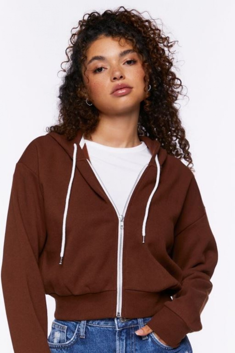 Sudadera con Capucha Forever 21 Basic Fleece Zip Up Mujer Marrones | t8JOcY3C5jH